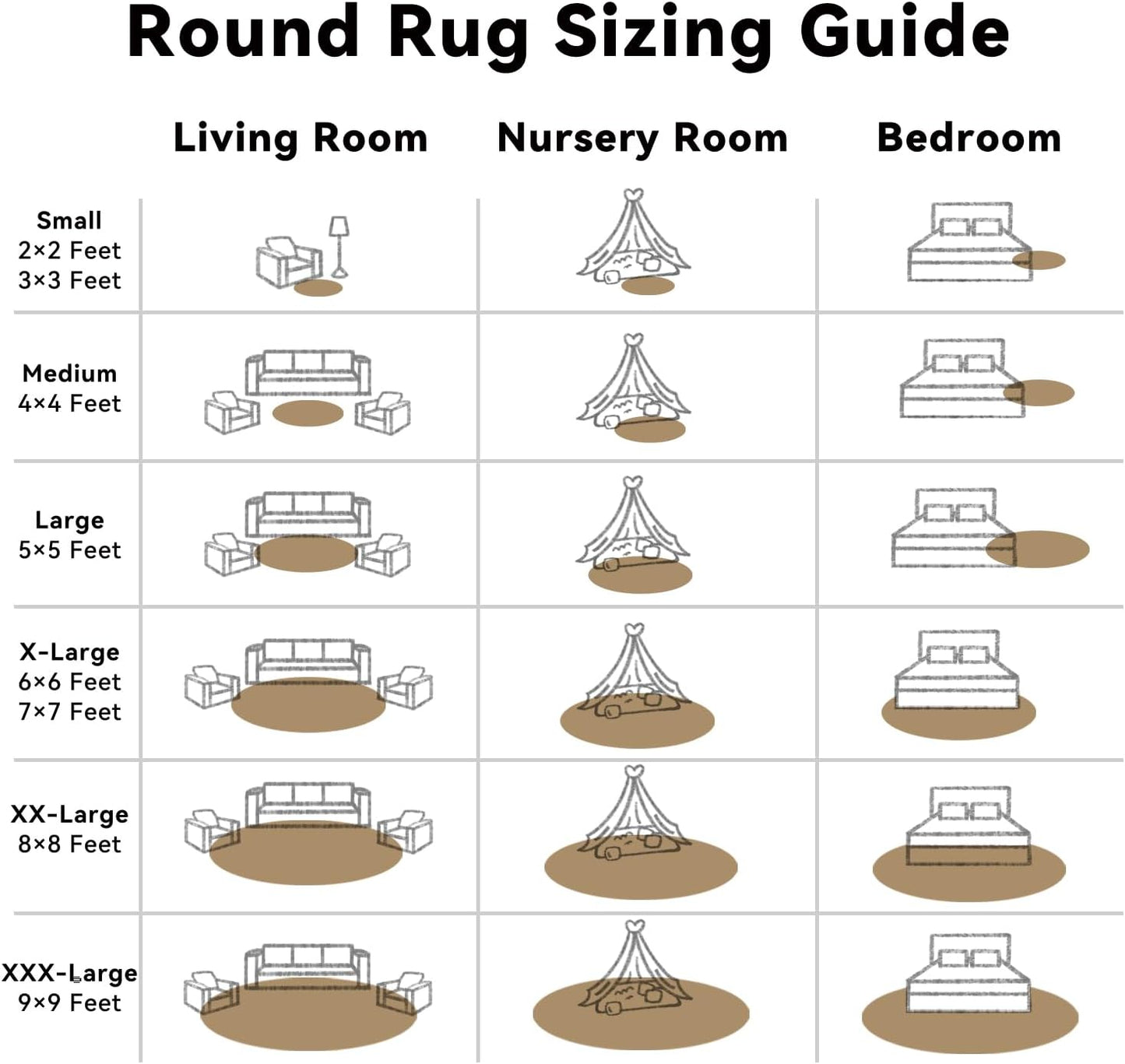 OLANLY Taupe Round Area Rug - Soft, Machine Washable 3 ft Circle Carpet for Bedroom & Living Room Decor