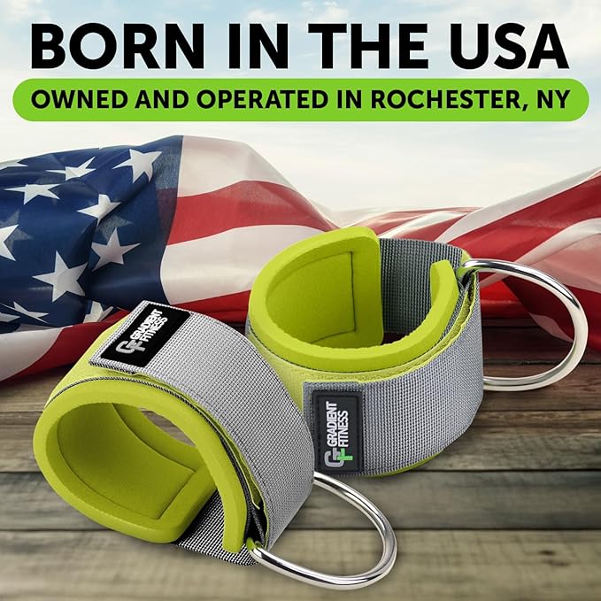 Gradient Fitness Ankle Straps (2 Pack) | Ankle Strap for Cable Machine, Ankle Bands for Working Out, Cable Ankle Strap, Cable Machine Attachment, Ankle Cable Attachments for Gym (Grey|Green)