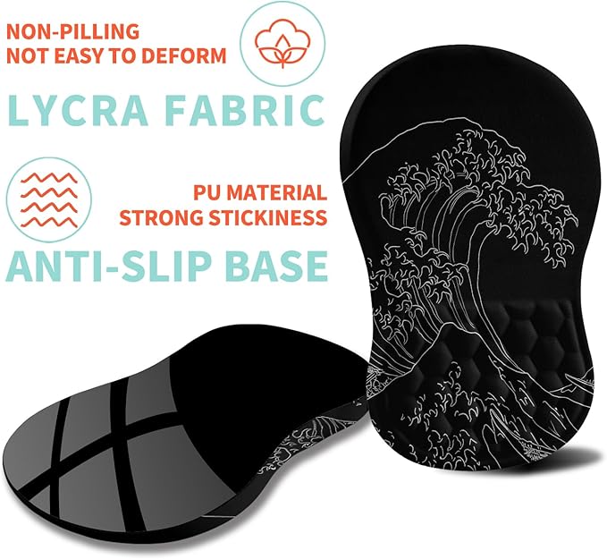 Kuosgm Ergonomic Mouse Pad Wrist Support with Memory Foam Massage Bulge, Carpal Tunnel Pain Relief Mousepad Wrist Rest for Mouse(12x8 inch,Sea Wave)