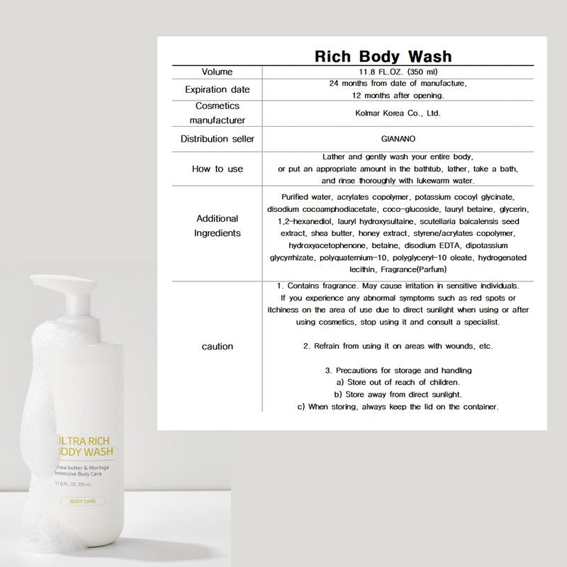 GIANANO Moisturizing & Refreshing soft Foaming Body Wash, For Rich Body Wash, 11.8 fl oz (350ml) /1 Body sponge