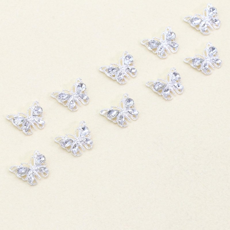 Butterfly Nail Charms, YAEISM Shiny 3D Alloy Silver Metal Butterfly Nail Gems Nail Rhinestones for 10 Pcs Nail Charms Shape Crystals Diamonds for Women Girls DIY Nail Art Crystals Jewelry Decoration