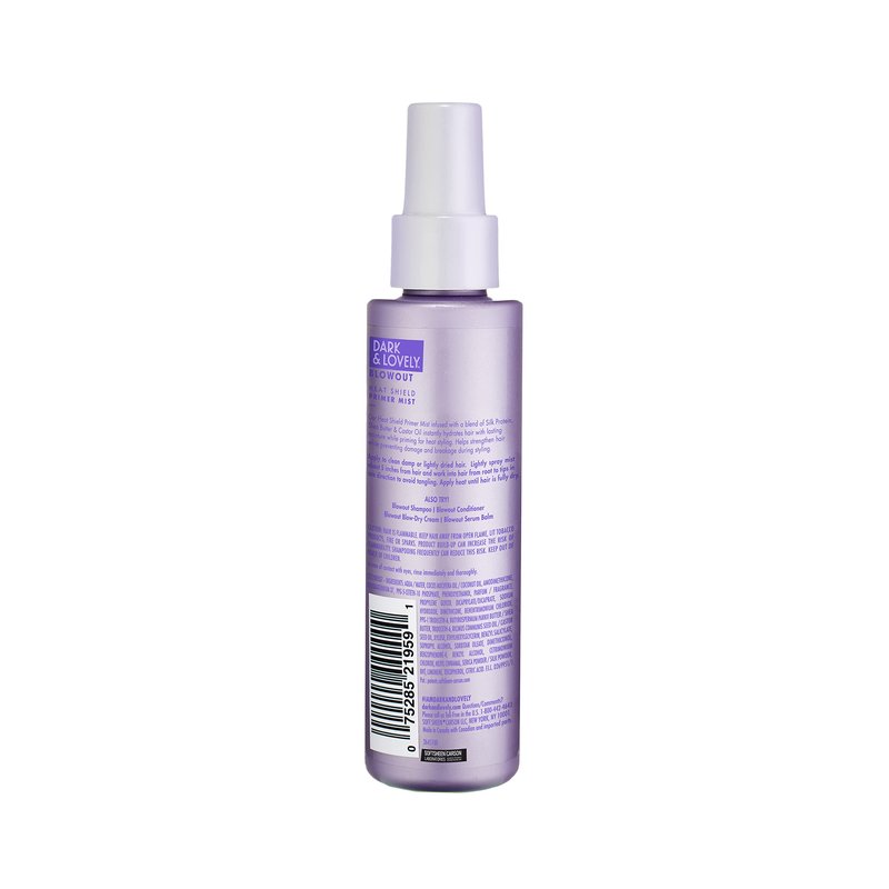 SoftSheen-Carson Dark and Lovely Blowout Heat Shield Hair Primer, Blow Dry Spray & Heat Protectant with Castor Oil, For Curly & All Hair Types, 4.4 fl oz