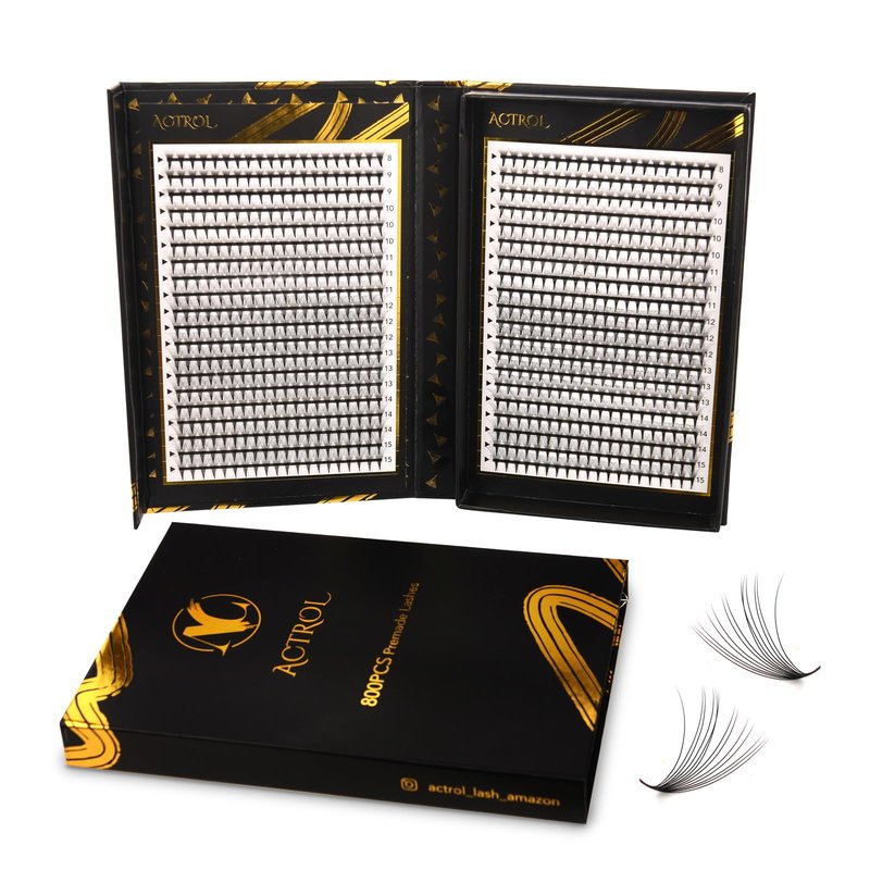 800 Premade Fans Eyelash Extensions 14D 8-15mm Mixed Length Premade Lash Fans C Curl Middle Stem Premade Fans Handmade Volume Premade Lash Extensions Fans Box