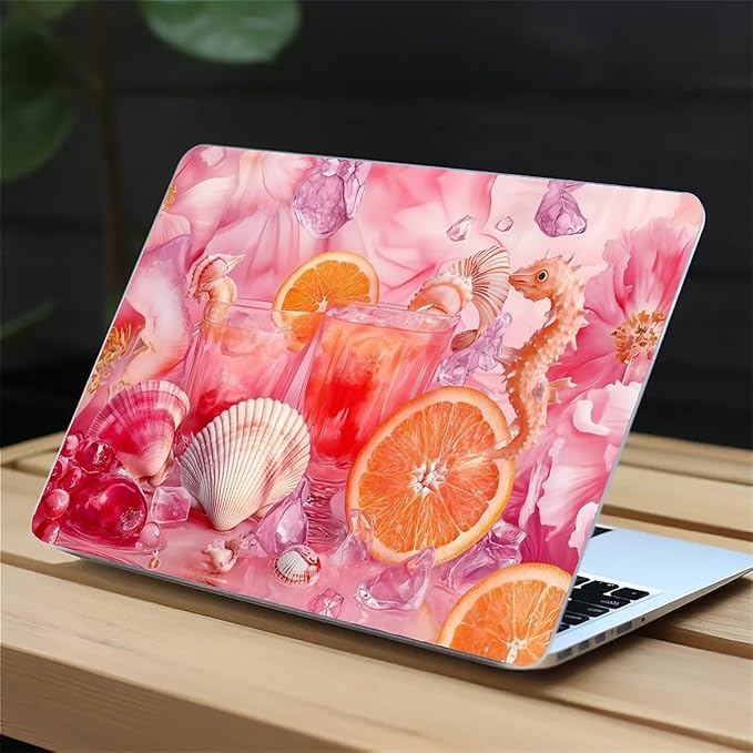 COTAIL Compatible with MacBook Air 13.3 13.6 Inch Case 2022 2021 2020 2019 Plastic Hard Shell Case Cover,13.3 Air (A1932/A2179/A2337), Pink Floral with Sea Shells