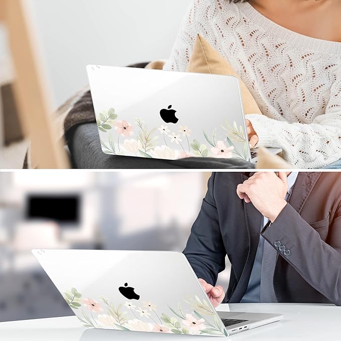 TWOLSKOO for MacBook Air 13 inch Case M5 2026 M4 2025 M3 M2 2024-2022 A3449 A3240 A3113 A2681, Plastic Hard Shell & Keyboard Cover & Screen Film for MacBook Air 13.6 inch Case, Watercolor Floral