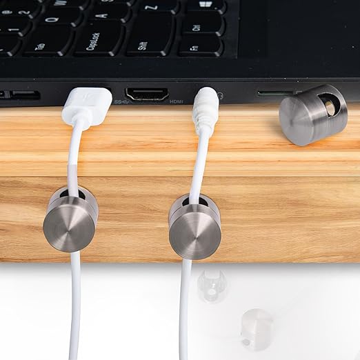SmallCat 2 Sets Charger Holders for Cords, Black Adjustable Cable Anchor Holders, Adhesive Metal Cord Clips, Cable Management Wire Organizers for Desk, Office, Nightstand