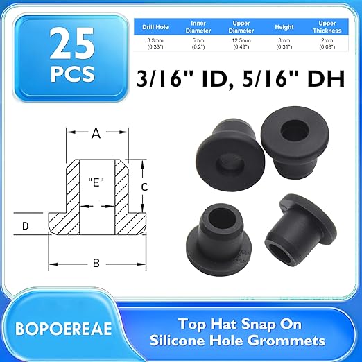 BOPOREAE 25 Pcs 5/16" Drill Hole, 3/16" ID Silicone Rubber Grommets for Wiring, Top Hat Grommets for Tubes Cables, Waterproof L-Shape O-Ring Seal Hose Gasket in Hydroponic Irrigation Systems