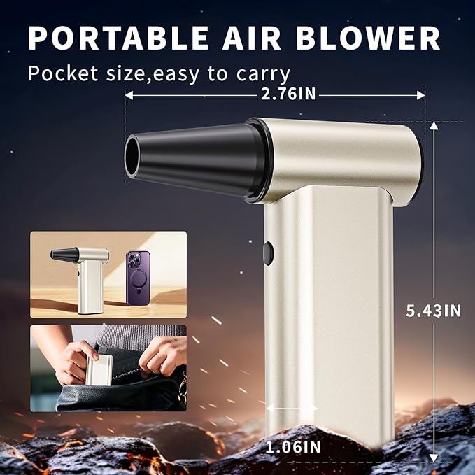 Rckskaya Compressed Air Duster, 300000RPM Aluminum Electric Air Duster, Rechargeable Cell Phone Charger, 4-Gear Handheld Blower Vacuum Cordless, Dust Blower for Keyboard/Computer/House/Outdoor and Car