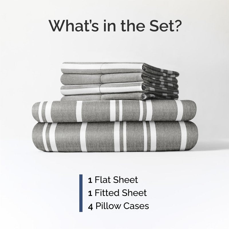 Queen 6 Piece Sheet Set - Comfy Breathable & Cooling - Soft Hotel Luxury Bedding Set with 8-16 Inch Deep Pockets - 1 Flat & 1 Fitted Sheet & 4 Pillowcases - Wrinkle Free & Easy Care - Grey Stripes 3