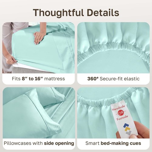 California Design Den 100% Cotton Full Bed Sheets Set - 400 Thread Count, Award-Winning Sateen Finish, Deep Pockets - Seafoam