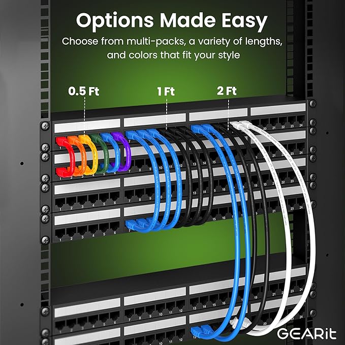 GEARit Cat 6 Ethernet Patch Cable 0.5 ft Blue (24-Pack Cat6 Ethernet Patch Cables 0.5ft), High Speed 24AWG 10Gbps RJ45 Snagless Gold-Plated, Ethernet Cable for Router, Switch, PC, PS5 Gaming, Server