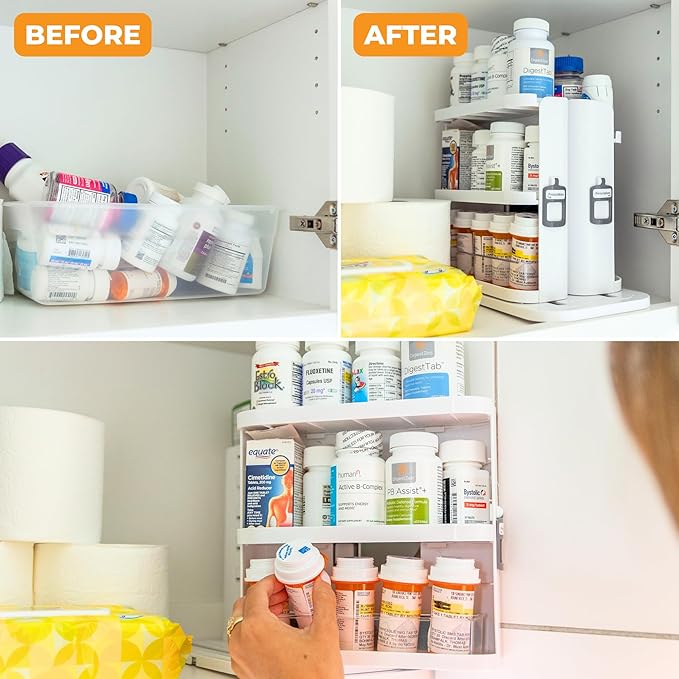 Cabinet Caddy SNAP! Spice Rack Organizer for Cabinet - Slide & Rotate Seasoning Organizer - 4 Snap-In Adjustable Shelves for 5 Tier of Storage - Magnetic Modular Design - 8.9âH x 6.1âW x 10.8âD