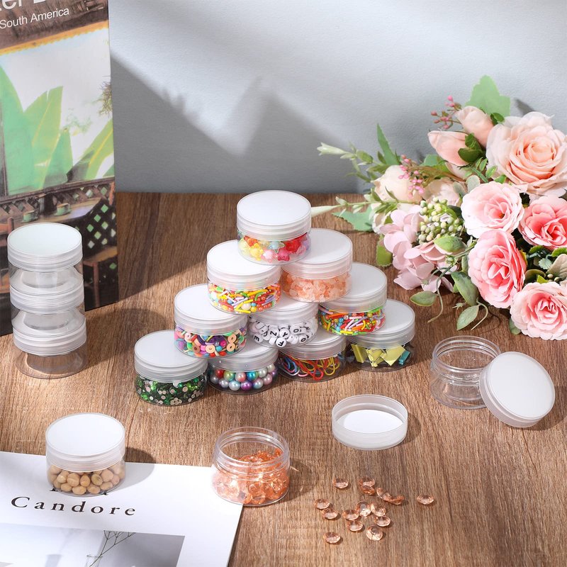 eBoot 150 Piece 1 Oz Plastic Container Jars with Lids Round Clear Cosmetic Jars Empty Clear Plastic Jars for Lotion, Cream, Ointments, Makeup, Eye Shadow, Rhinestone, Samples, Pot, Travel Storage