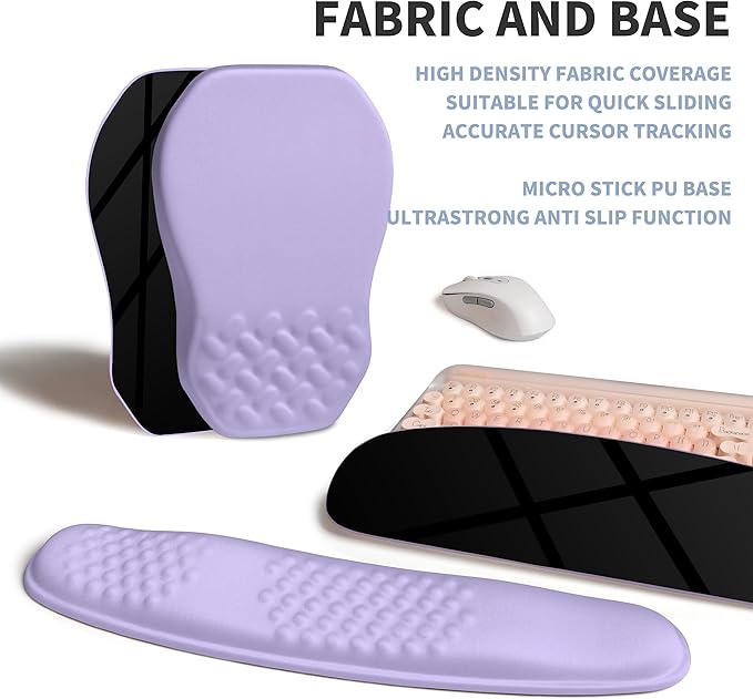 Gleamtide 2-in-1 Ergonomic Set, Wave Keyboard Wrist Rest and Massage Slope Mouse Pad Wrist Support, Rebound Memory Foam for Relieve Carpal Tunnel Syndrome and Wrist Pain (Lavender Purple)