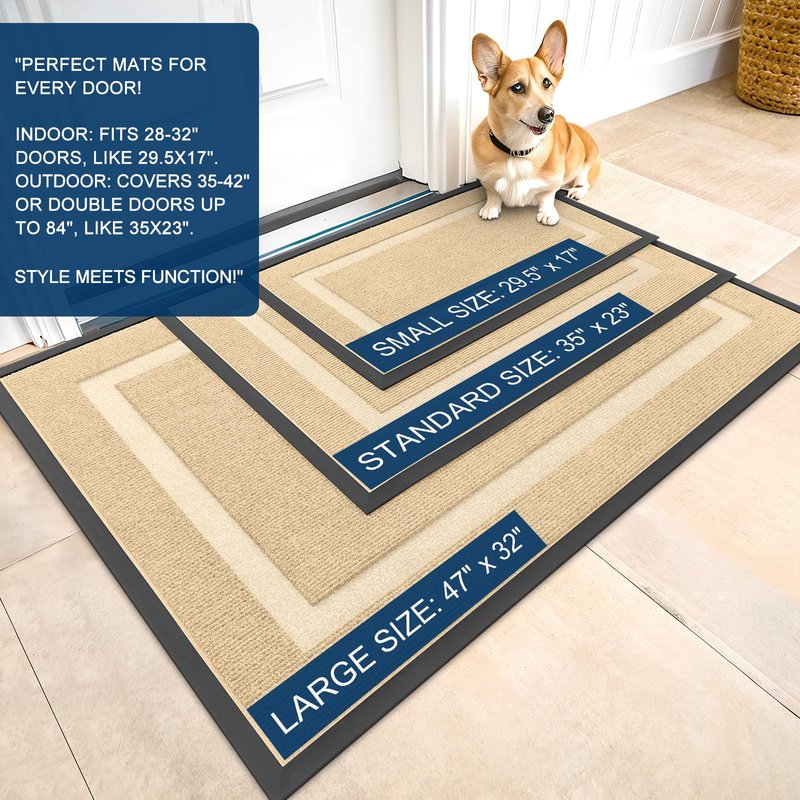 OLANLY Front Door Mat Indoor Outdoor Entrance, Waterproof All-Season, All-Weather Doormat, Sturdy Natural Rubber, Fade Resistant, Low Profile, Easy Clean Patio Porch Entryway Mat, 59x30, Beige