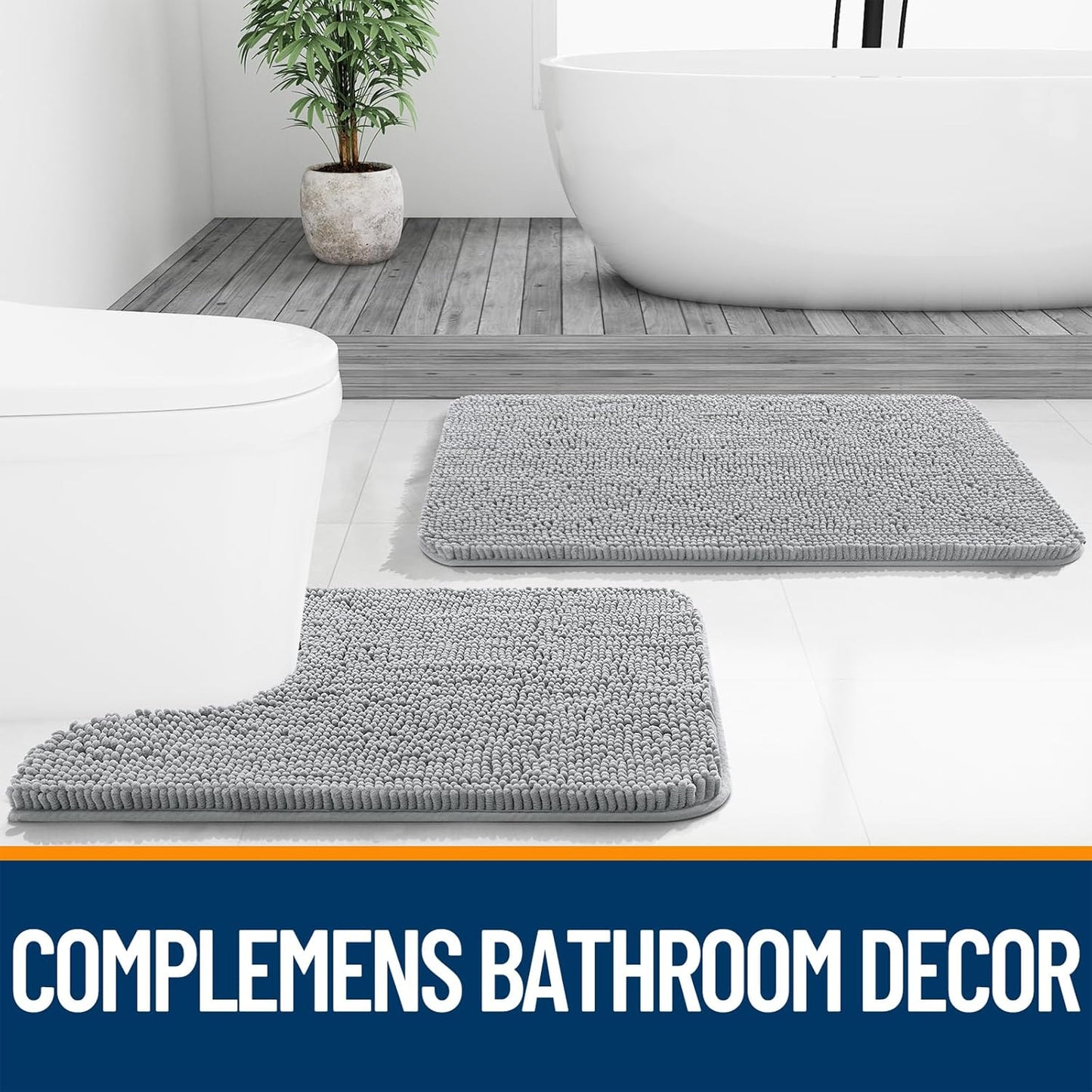 OLANLY Bathroom Rugs - Extra Soft Chenille Bath Mats with Rubber Backing | 30x18, Light Grey, Quick Dry