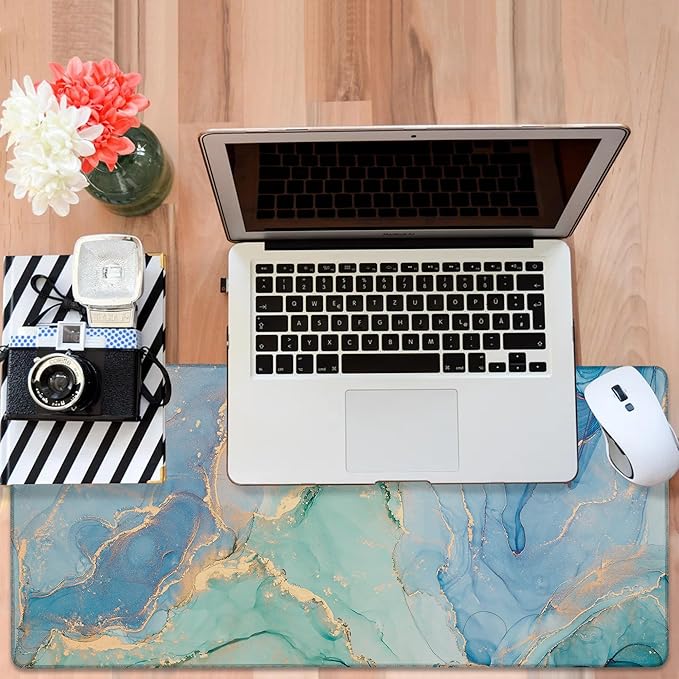 NITAHHHY Gaming Desk Pad Large Extra Length Fluid Art Marble Mouse Pad Keyboard Laptop Non-Slip Waterproof with Rubber Base Thick Stitched Edge Mouse Mat for Office Home 35.4 x 15.7 Inches