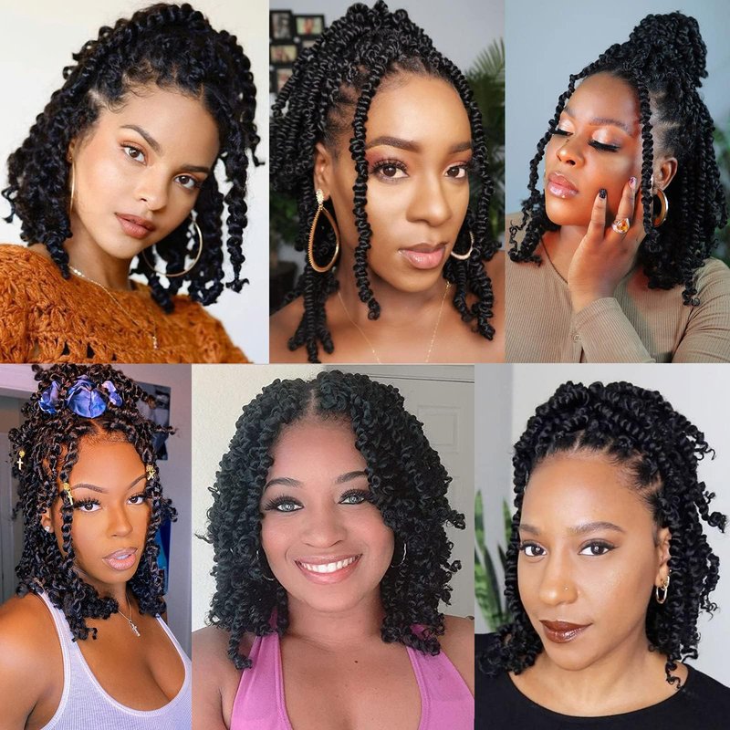 Xtrend 8 Packs Pre-twisted Passion Twist Crochet Hair 18 Inch Natural Black Pre-looped Crochet Braids Hair For Women Bohemian Synthetic Passion Braiding Hair Extension (8packs, 1B#)