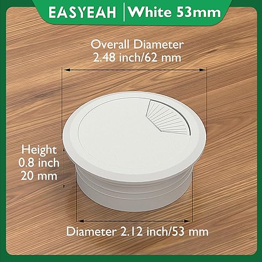 EASYEAH 5 Pcs Desk Grommet 2-1/16" / 53 mm, Desk Cord Hole Cover, Cable Grommet ABS Plastic, Desk Hole Grommet for Home & Office Pc, Detachable Adjustable Cable Cord Organizer-White