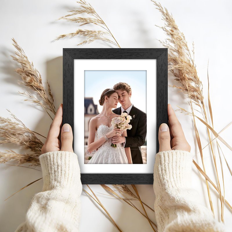 Veelot 8x10 Picture Frame Set of 6 with Shatter-Resistant HD Plexiglass - Use as 5x7 Frame with Mat or Display 8x10 Photo Without Mat - Thin Border Picture Frames for Tabletop Display Black