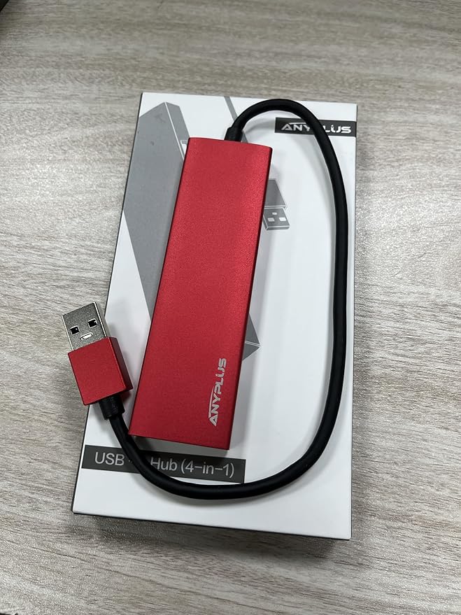 ANYPLUS USB Hub, USB 3.0 Hub Aluminum Alloy Ultra Slim USB Splitter, Portable 4 Port USB Extender, USB Hub for Laptop, PC, MacBook, iMac, Surface Pro, Mac Pro, Flash Drive, XPS 【Red】