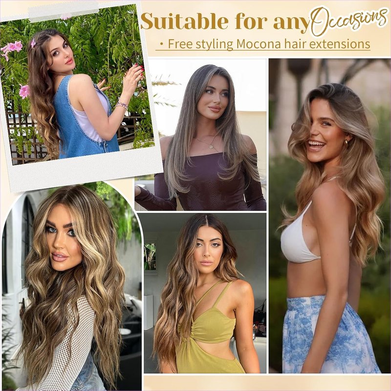 Real Human Hair Clip-In Extensions - Ombre Chocolate Brown to Caramel Blonde | 14 Inch, 7pcs, 70g