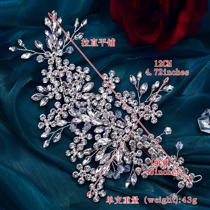 ULAPAN 2 Pack Bride Wedding Headband, Rhinestone Bridal Bridesmaid Hair Clips Accessories, Party Hair Accessories Headpieces for Women(Silver)