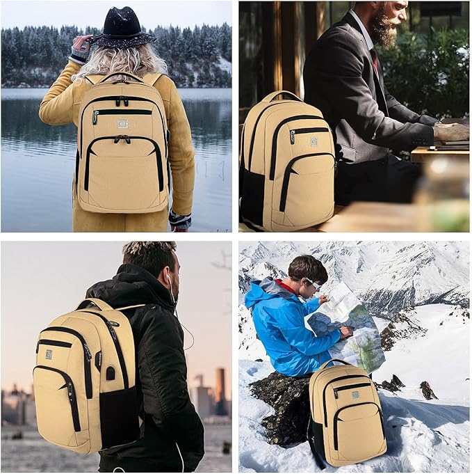 Volher Laptop Backpack,Business Travel Anti Theft Slim Durable Laptops Backpack,Water Resistant College Computer Bag for Women & Men Fits 15.6 Inch Laptop and Notebook-Khaki