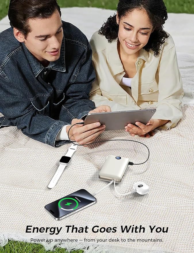 Portable Charger with Built-in Cables & Wall Plug, 50000mAh Power Bank, 4 Outputs 22.5W USB C Fast Charging, Mini Travel Essentials Battery Pack with LED Display for iPhone/iPad/Samsung etc Cheese