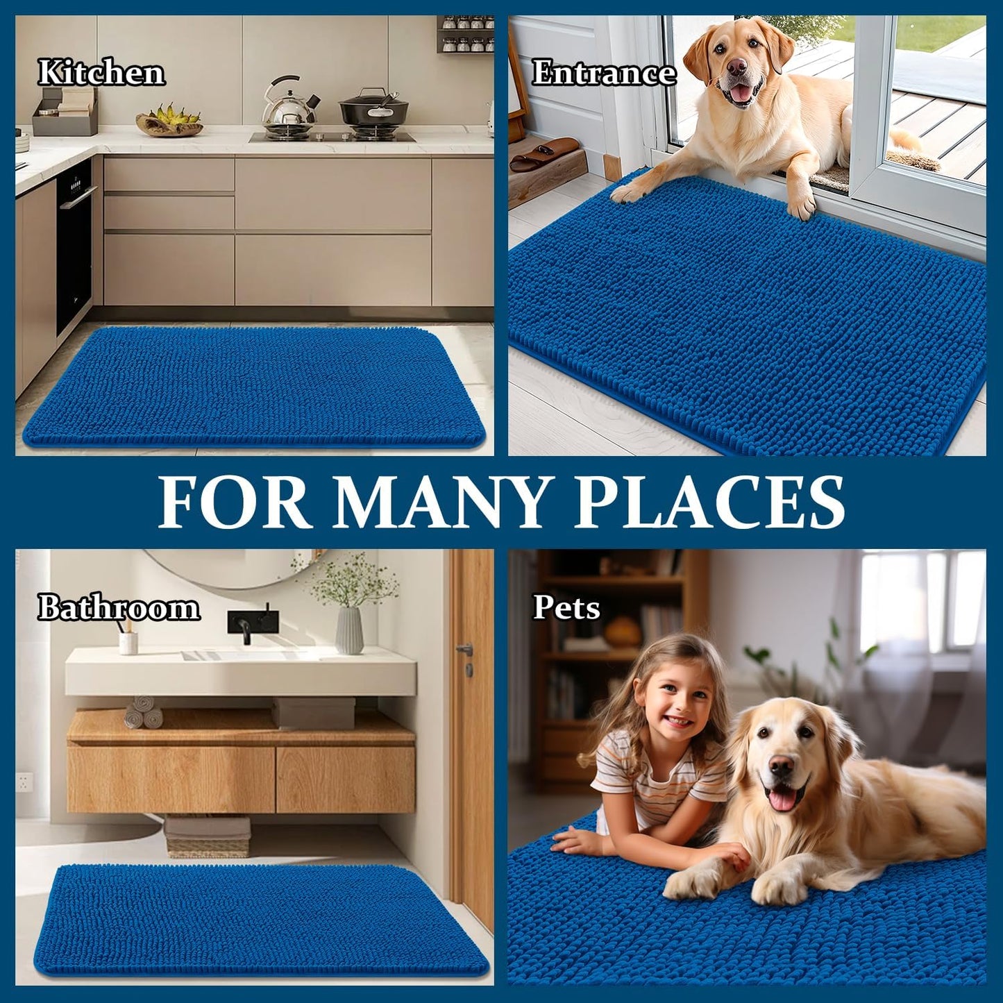 OLANLY Dog Door Mat - Absorbent Non-Slip Washable Doormat for Muddy Paws | 47x32 Deep Navy Blue