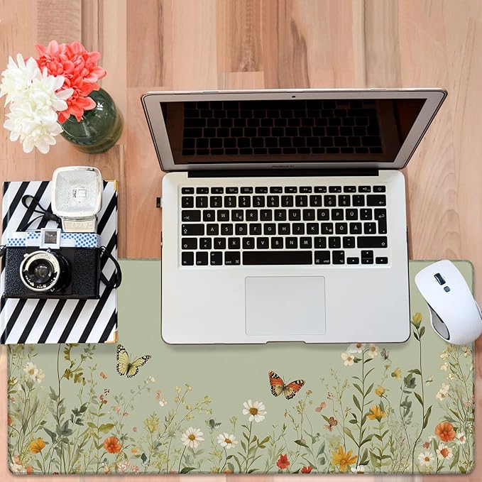 NITAHHHY Large Mouse Pad Wildflowers Gaming Desk Pad Computer Keyboard Non-Slip Waterproof Mouse Mat with Rubber Base and Stitched Edges Entertainment Office Writing Desk Mat 35.4 x 15.7 Inches