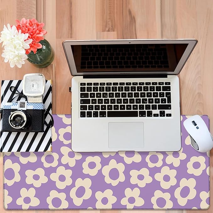 NITAHHHY Vintage Groovy Flowers Gaming Mouse Pad 3mm Thick Stitched Edge Waterproof Non-Slip Large Computer Keyboard Mouse Mat,Suitable for Office Entertainment Decorative Desk Pad 35.4 x 15.7 Inches