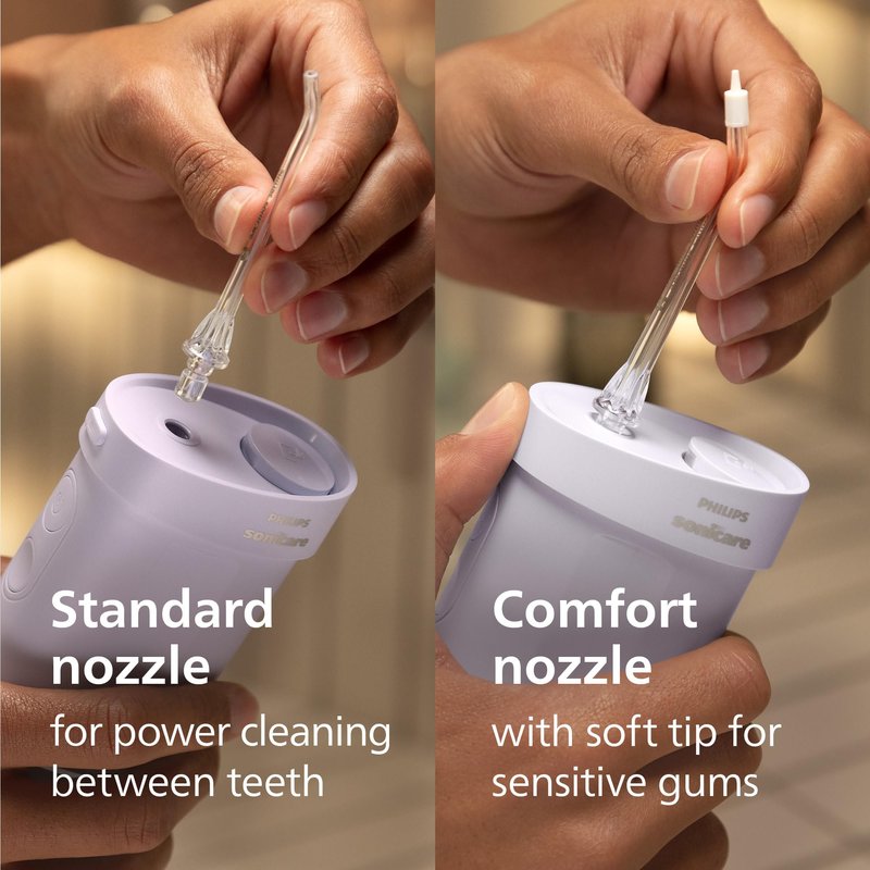 Philips Sonicare Compact Flosser 1000, Purple, ProtectiveClean 5300 Rechargeable Electric Toothbrush and 2PK Compact Nozzle Bundle, BD2001AZ