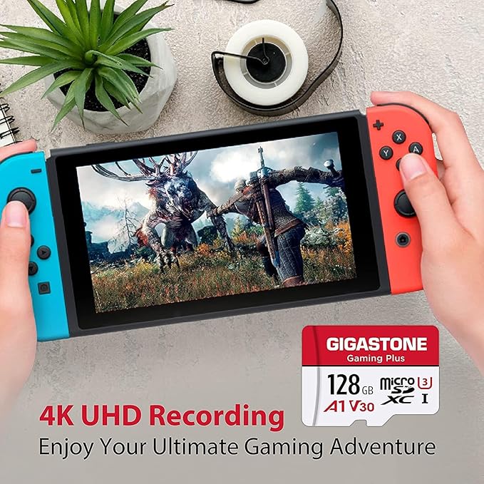 【for Switch 1 Only】 GIGASTONE 128GB Micro SD Card with USB C Card Reader, Gaming Plus, MicroSDXC Memory Card for Gaming Console, 4K Video Recording, UHS-I A1 U3 V30, up to 100MB/s, with Adapter