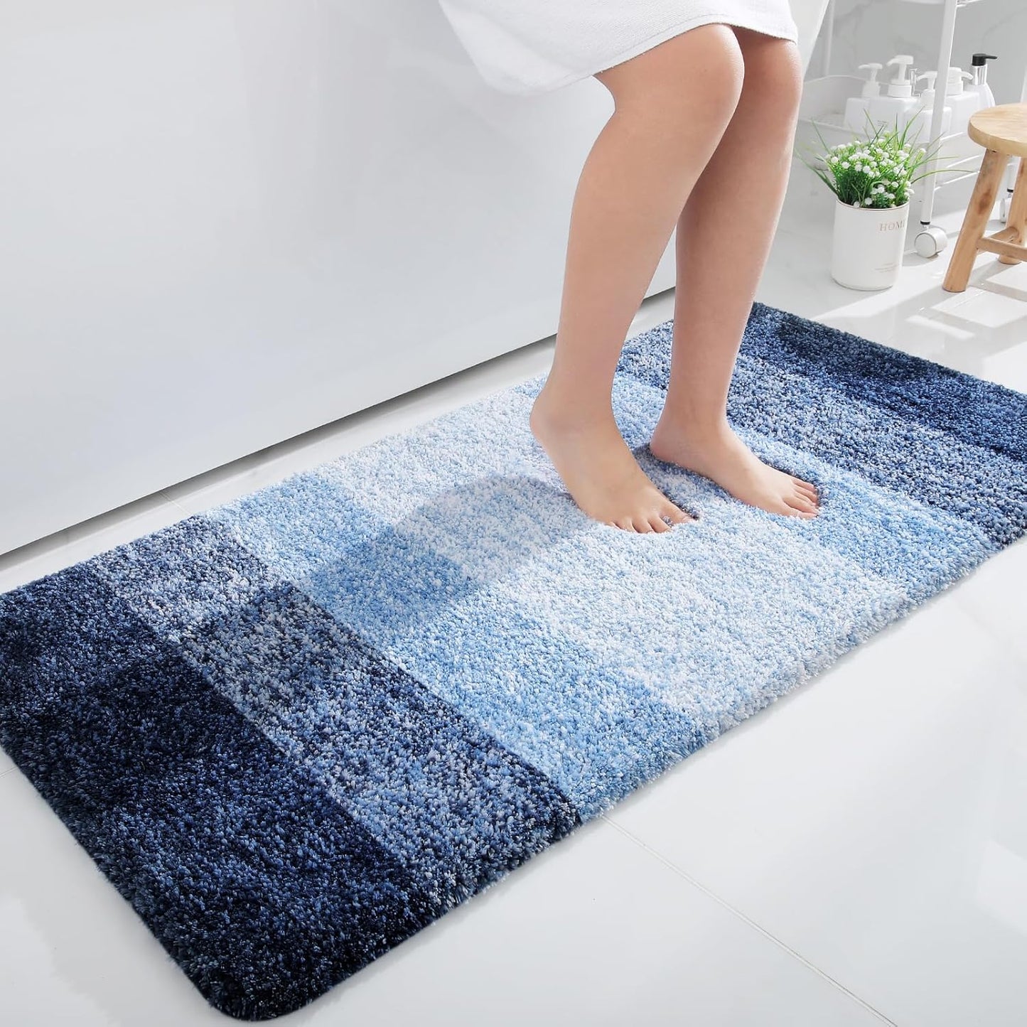 OLANLY Large Bath Rugs - Extra Soft Microfiber, Quick Dry & Machine Washable | 44x32 Navy Mat