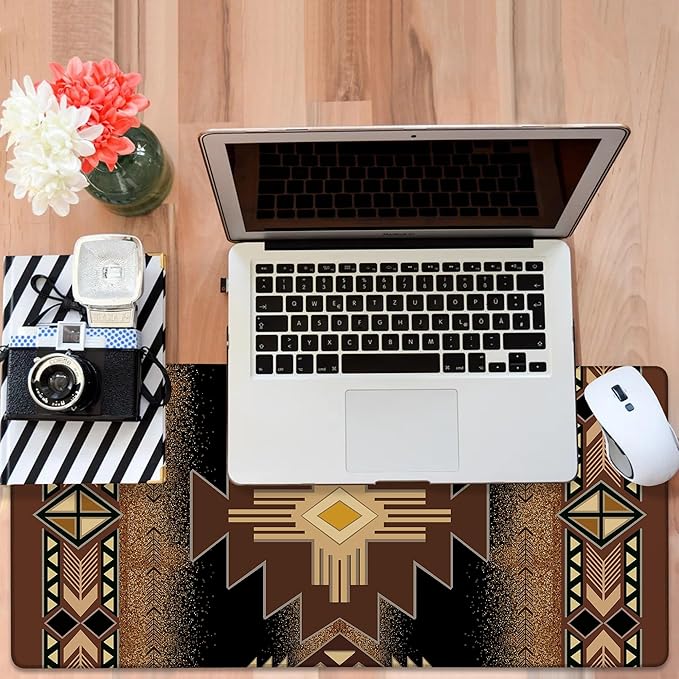 NITAHHHY Large Mouse Pad Aztec Pattern Gaming Desk Pad Computer Keyboard Non-Slip Waterproof Mouse Mat with Rubber Base and Stitched Edges Entertainment Office Writing Desk Mat 35.4 x 15.7 Inches