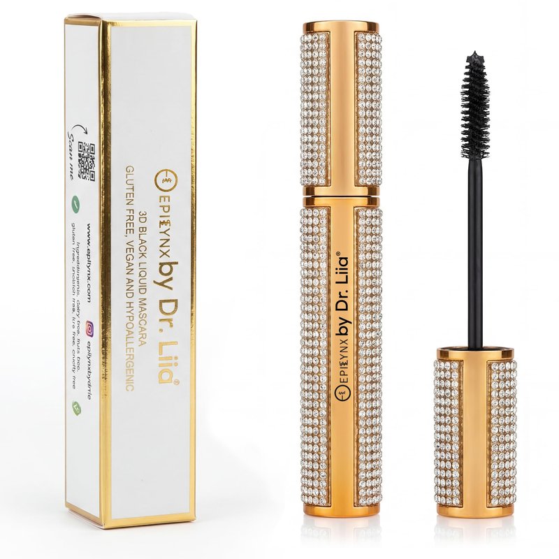 EpiLynx by Dr. Liia Volumizing Vegan Mascara – Lengthening Black Mascara for Bold, Defined Lashes, Smudge-Proof, Waterproof, Gluten-Free, Cruelty & Paraben-Free (Gold Diamond Case)