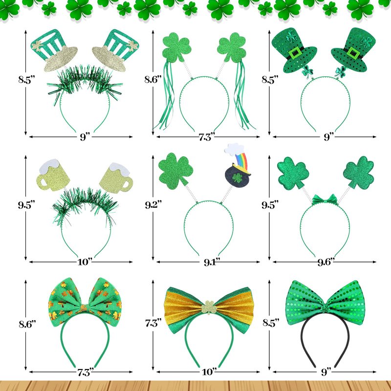 Yinder 24 Pieces St. Patrick's Day Head Boppers Headband Irish Accessories Clover Headband Bulk Shamrock Headpiece Green Headwear Gifts for Women Men Party Favors
