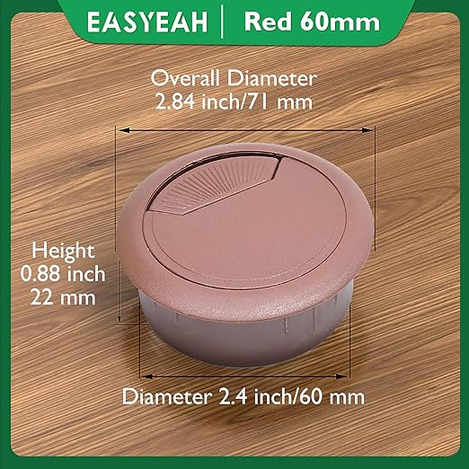EASYEAH 2 Pcs Desk Grommet 2-3/8" / 60 mm, Desk Cord Hole Cover, Cable Grommet ABS Plastic, Desk Hole Grommet for Home & Office Pc, Detachable Adjustable Cable Cord Organizer-Reddish Brown