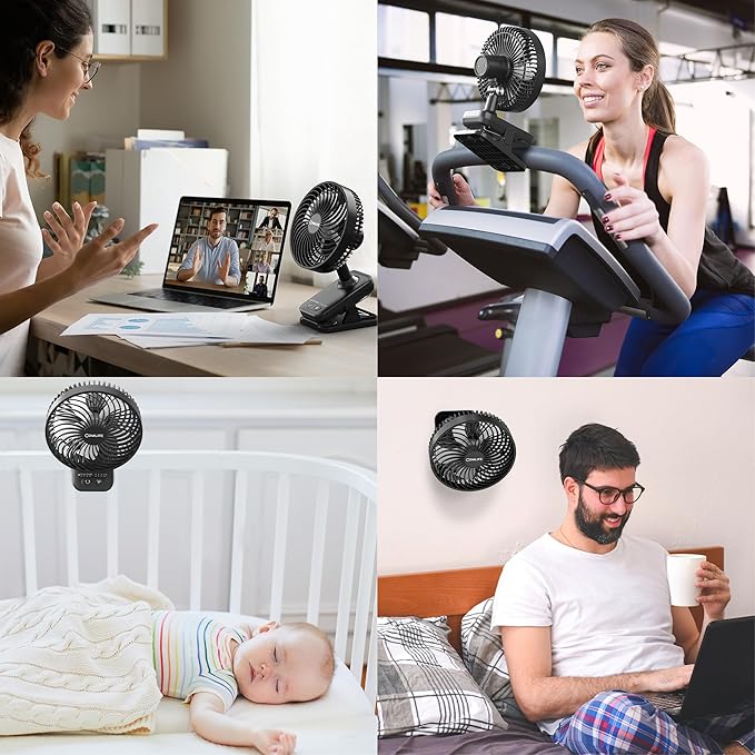 10000mAh Clip On Fan, 42H Run, Quiet & Auto Oscillating Table Fan, Rechargeable with 4 Powerful Speeds, Battery Operated Desk Fan with Sturdy Clamp for Camping Outdoor Travel RV Home Bedroom Office