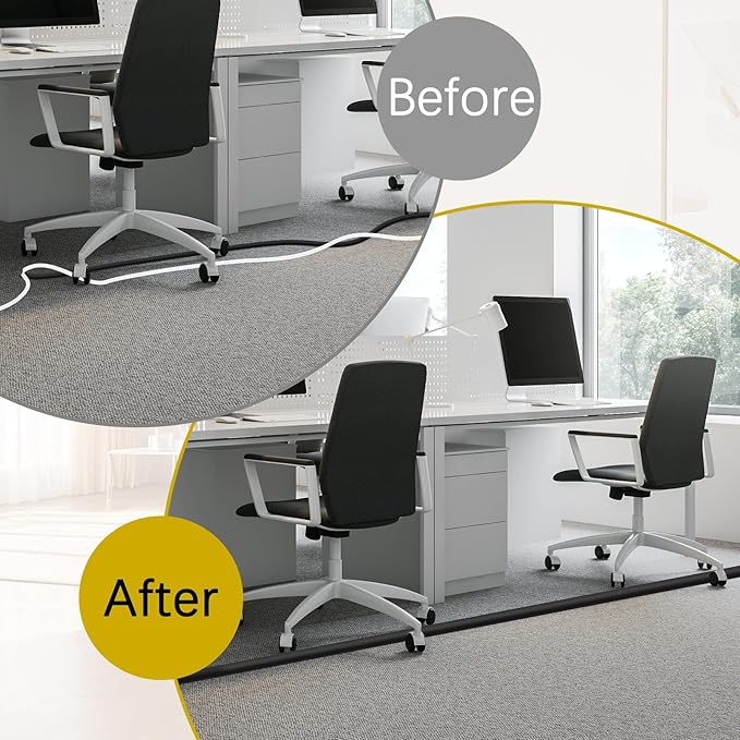 JAHOMFAI Floor Cord Cover 10FT Cord Covers for Wires on Floor Protect Wires & Prevent Trip Hazards, Easy to Cut for Home, Office, School, Concerts, Cavity W0.6in x H0.32in
