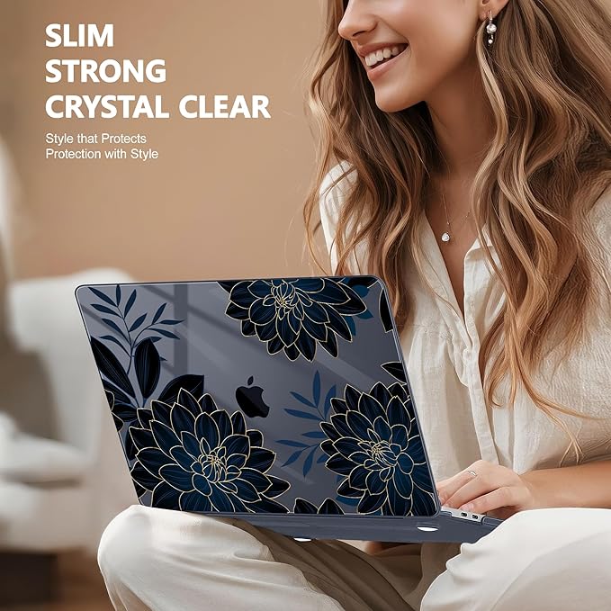 Lepeoac for MacBook Pro 16 inch Case 2019 2020 Release Model A2141, Plastic Hard Shell Cover with Keyboard Cover & Screen Protector for MacBook Pro 16 inch with Touch Bar & Touch ID, Flower Dahlia