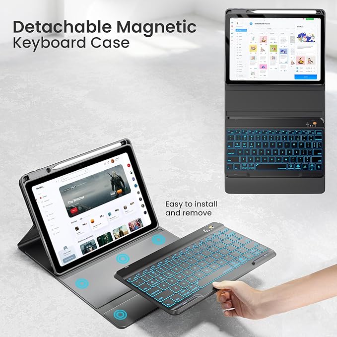 OPAKIT Magnetic Keyboard Case for iPad Air 11-inch (M2 2024) & Pro 11 1st/2nd/3rd/4th,360 Rotation Detachable & 7 Color Backlit BT Keyboard Cover for ipad Air 5th 4th Generation 10.9 inch (Black)