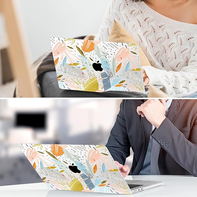 TWOLSKOO for M2 MacBook Air 13.6 Inch Case 2022 A2681 with Touch ID, Plastic Hard Shell Cover Screen Protector & Keyboard Trackpad Film 13 2022, Doodle Floral, (A2681 M2)
