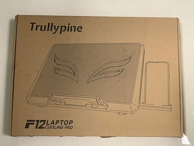 Trullypine Laptop Cooling Pad with 12 Quiet Fans, Slim Portable for 12-17.3 Inch Laptop Cooler Stand with 5 Height Adjustable, Ergonomic Gaming Cooling Fan Pad with Two USB Ports & Phone Holder (Gear)