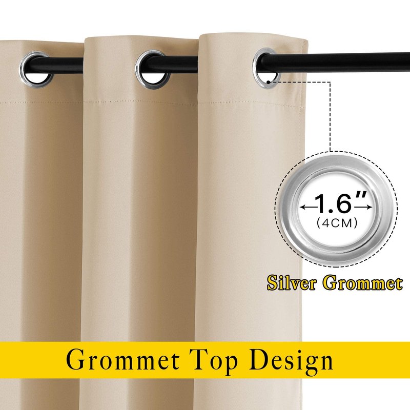NICETOWN Biscotti Beige Cafe Curtains 36 inches Long, Grommet Thermal Drapes Room Darkening Short Window Treatments for Bathroom, 2 Panels, W52 x L36