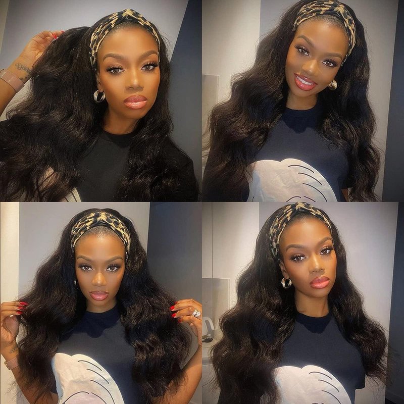 Headband Wigs for Black Women Human Hair Body Wave Headband Wig Human Hair 9A Brazilian Virgin Hair None Lace Front Wigs Human Hair Wear and Go Glueless Half Wigs 150% Density (14" Headband wigs)