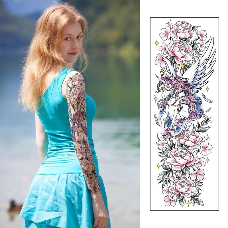 Aresvns Cute Temporary Tattoo, Cute Fake Tattoo for Women, Waterpoof Sleeve Tattoo Temporary for BBQ Pool Beach Party