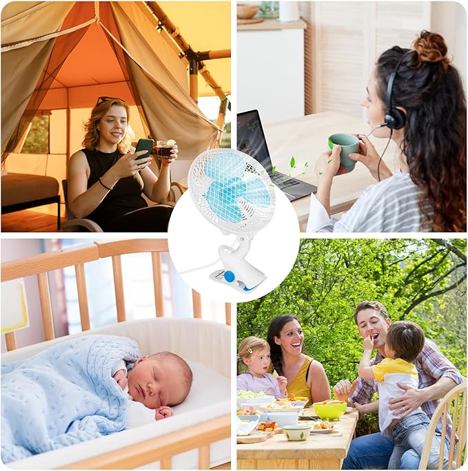TeqHome 8.66" Portable Clip on Fan, 2 Speed Desk Fan with Auto Shaking Function, 180° Adjustable Tilt, Study Clamp, Personal Cooling Fan with 3.94ft Cord for Home Office Dorm