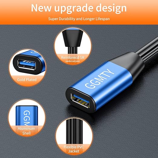 GGMTY USB 2.0 Type A Male to A Female Active Repeater Extension Cable 75ft, High Speed 480 Mbps